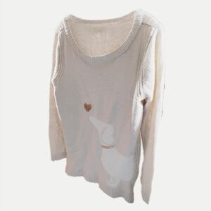 LC Lauren Conrad Cream Sweater with Duck and Heart Design